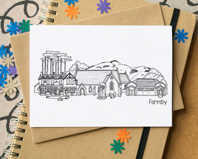 Formby Merseyside Skyline Landmarks Greetings Card