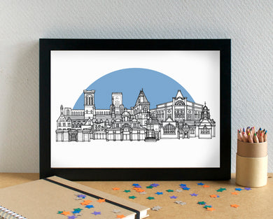 Kensington Liverpool Skyline Landmarks Art Print - can be personalised