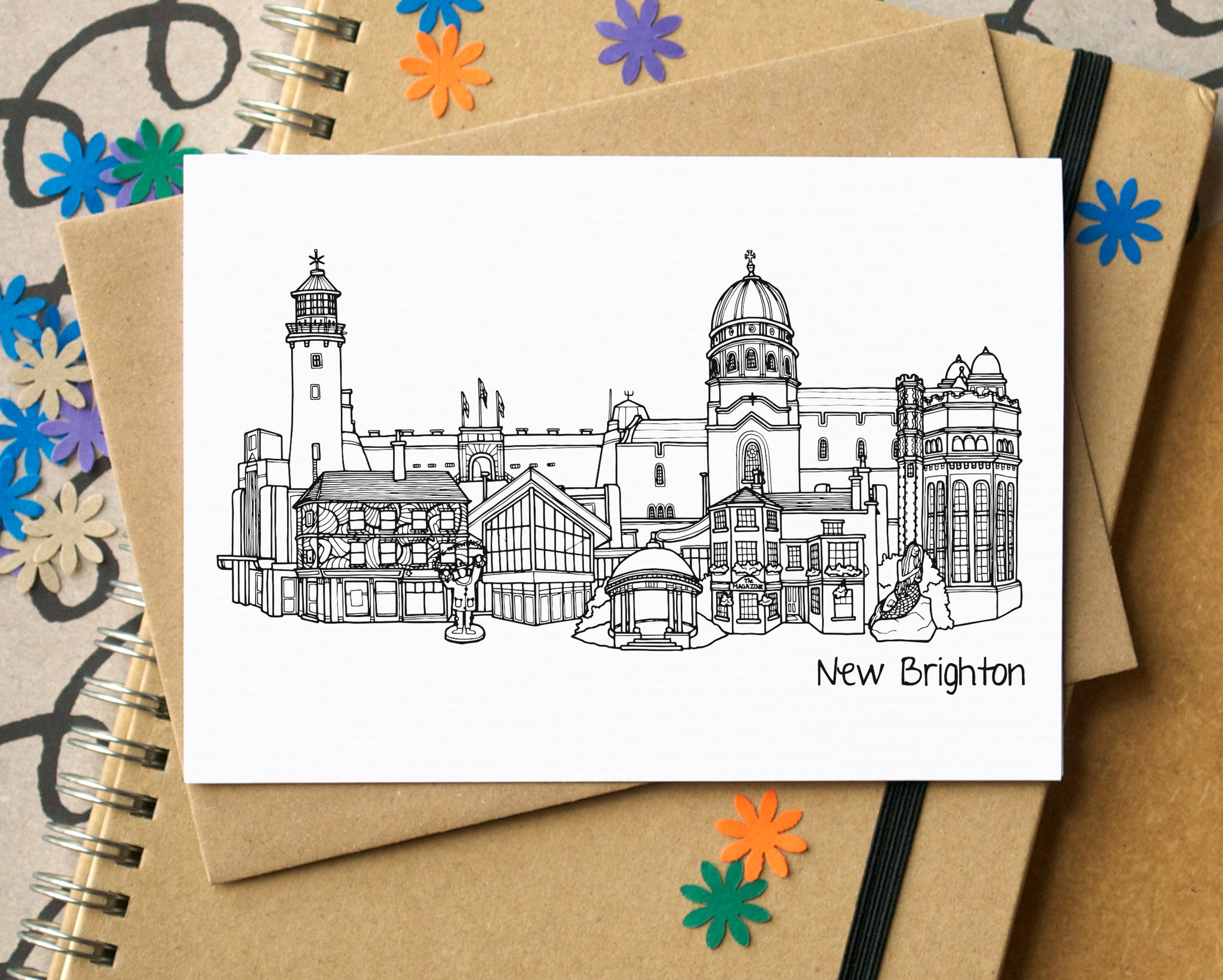 New Brighton Wirral Skyline Landmarks Greetings Card – BeckaGriffin