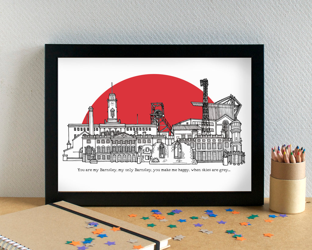 Barnsley FC Skyline Landmarks Art Print - with Oakwell Stadium ...