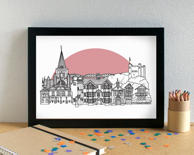 Rochester Skyline Landmarks Art Print - can be personalised