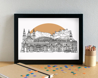 Salzburg Skyline Landmarks Art Print - can be personalised