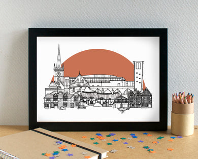 Stratford-upon-Avon Skyline Landmarks Art Print - can be personalised - unframed