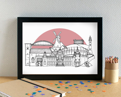 Sunderland Skyline Landmarks Art Print - can be personalised