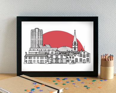 Swindon Skyline Landmarks Art Print - can be personalised - unframed