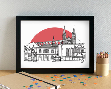 Truro Skyline Landmarks Art Print - can be personalised - unframed