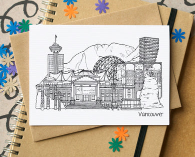 Vancouver Skyline Landmarks Greetings Card