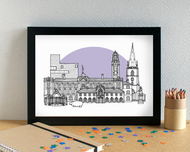 Walsall Skyline Landmarks Art Print - can be personalised - unframed