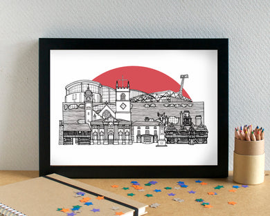 West Bromwich Skyline Landmarks Art Print - can be personalised - unframed