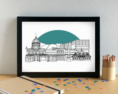 Worthing Skyline Landmarks Art Print - can be personalised - unframed