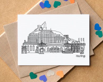 Hastings Skyline Landmarks Greetings Card