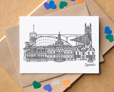 Ipswich Skyline Landmarks Greetings Card