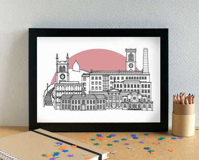 Macclesfield Skyline Landmarks Art Print - can be personalised - unframed