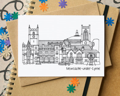 Newcastle-under-Lyme Skyline Landmarks Greetings Card