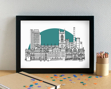 Oldham Skyline Landmarks Art Print - can be personalised - unframed