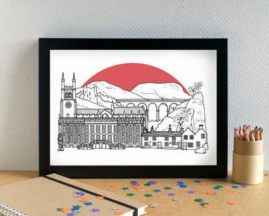 Peak District Skyline Landmarks Art Print - can be personalised - unframed