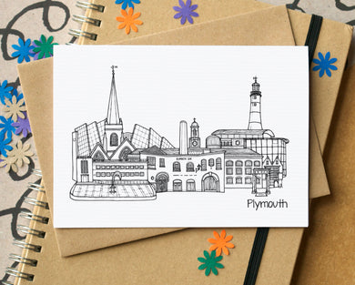 Plymouth Skyline Landmarks Greetings Card