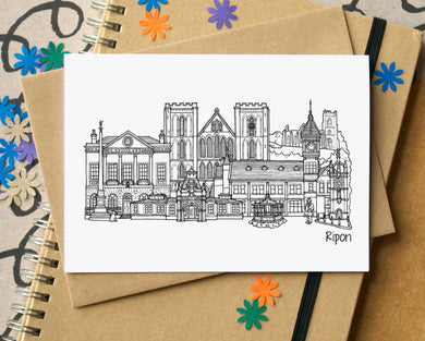 Ripon Skyline Landmarks Greetings Card