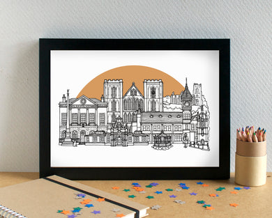 Ripon Skyline Landmarks Art Print - can be personalised - unframed