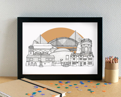 Runcorn Skyline Landmarks Art Print - can be personalised - unframed