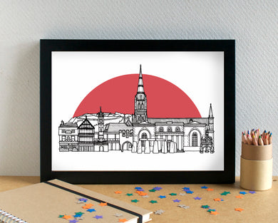 Salisbury Skyline Landmarks Art Print - can be personalised - unframed