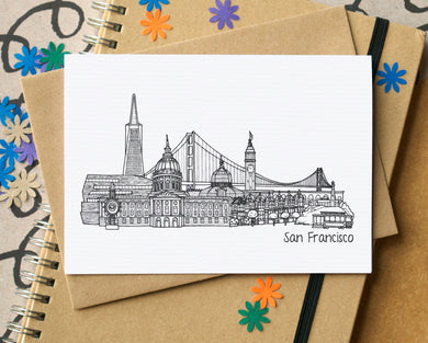 San Francisco Skyline Landmarks Greetings Card