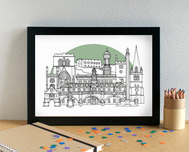 Shrewsbury Skyline Landmarks Art Print - can be personalised - unframed