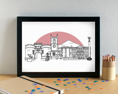 Skipton Skyline Landmarks Art Print - can be personalised - unframed