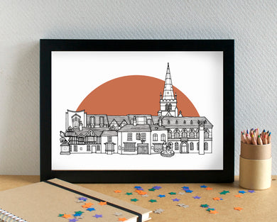 Solihull Skyline Landmarks Art Print - can be personalised - unframed