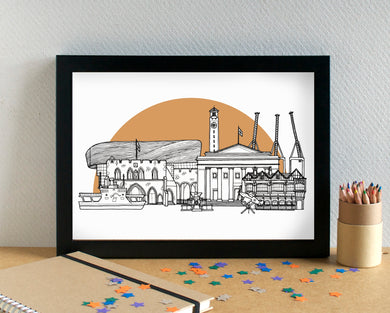 Southampton Skyline Landmarks Art Print - can be personalised