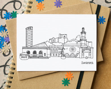 Swansea Skyline Landmarks Greetings Card