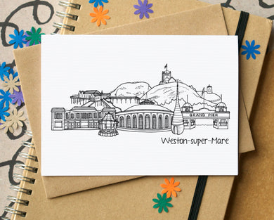 Weston-super-Mare Skyline Landmarks Greetings Card