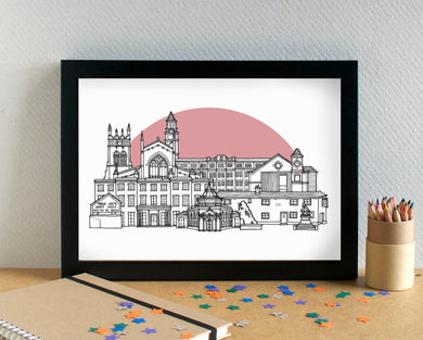 Wigan Skyline Landmarks Art Print - can be personalised - unframed