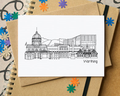 Worthing Skyline Landmarks Greetings Card